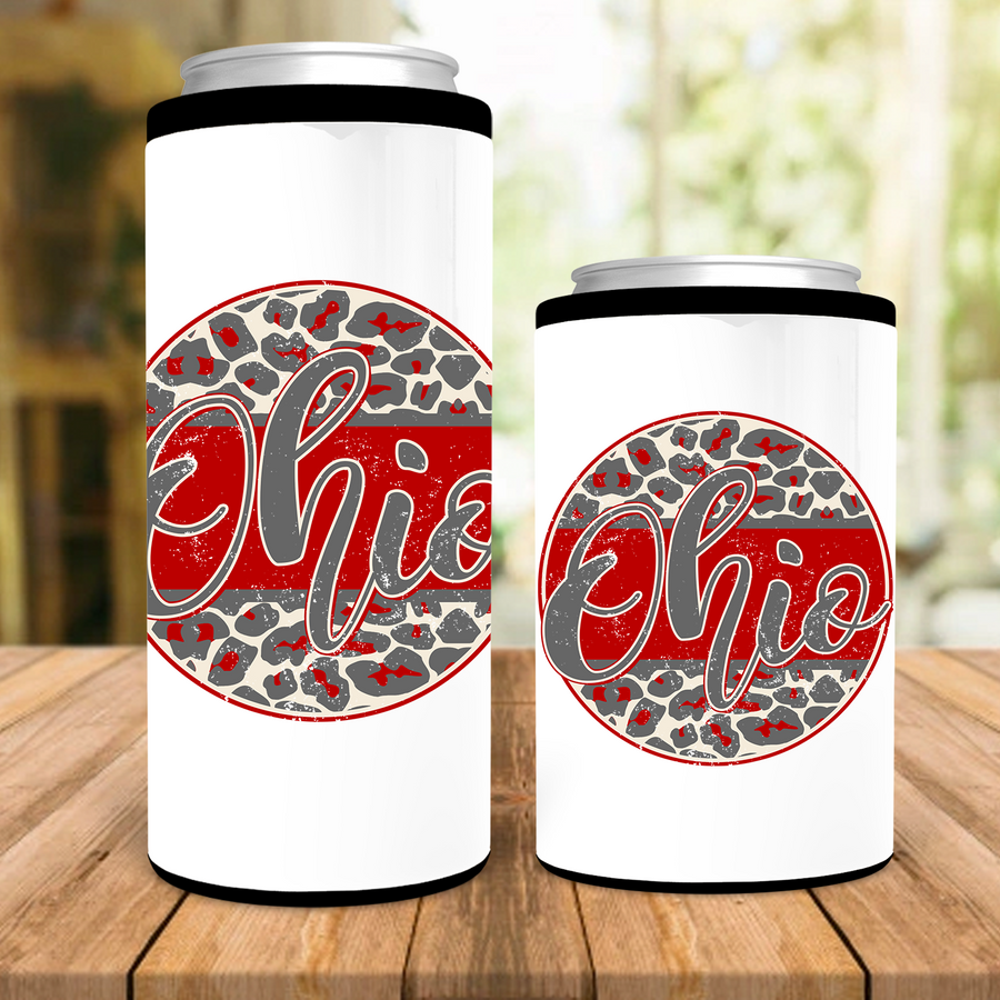 Ohio Distressed Leopard Circle Can Cooler