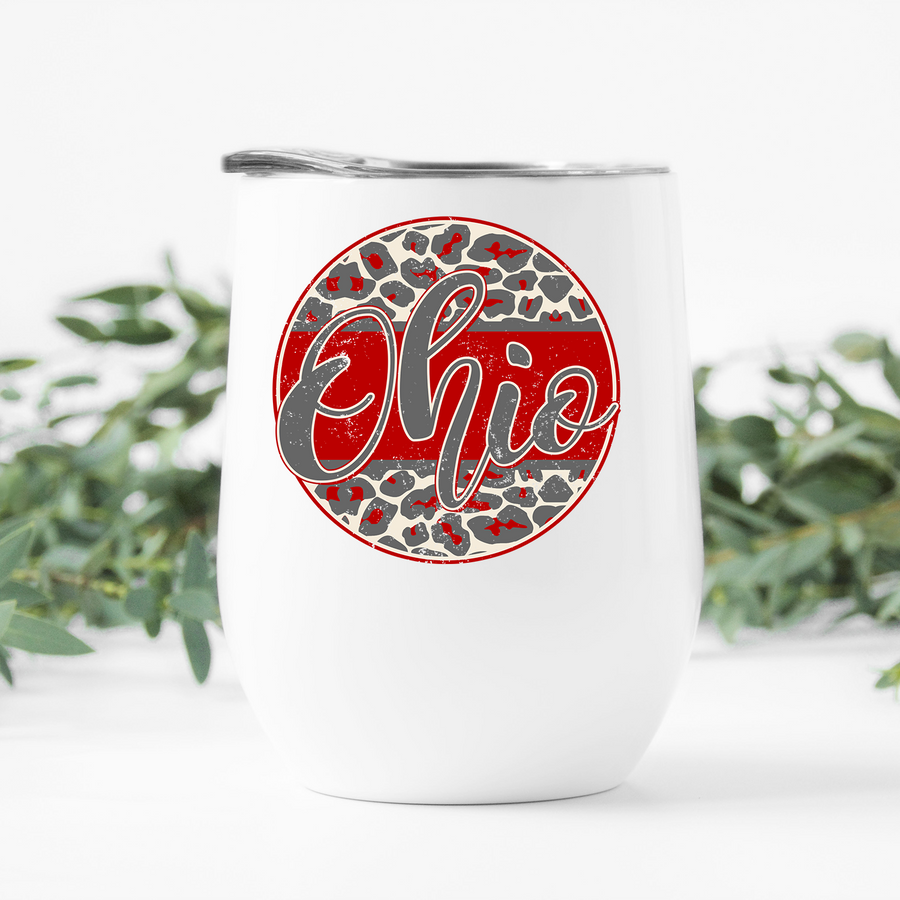 Ohio Distressed Leopard Circle Wine Tumbler