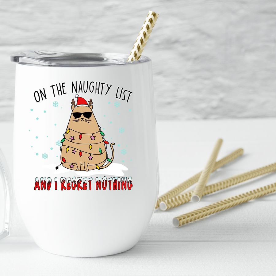 On the Naughty List Cat Wine Tumbler