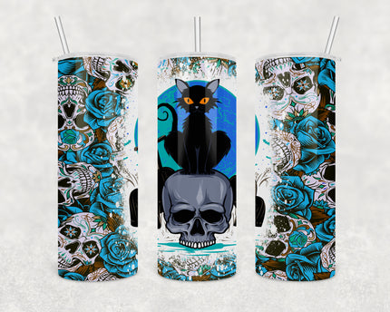 Cat and Skull 20oz Skinny Tumbler