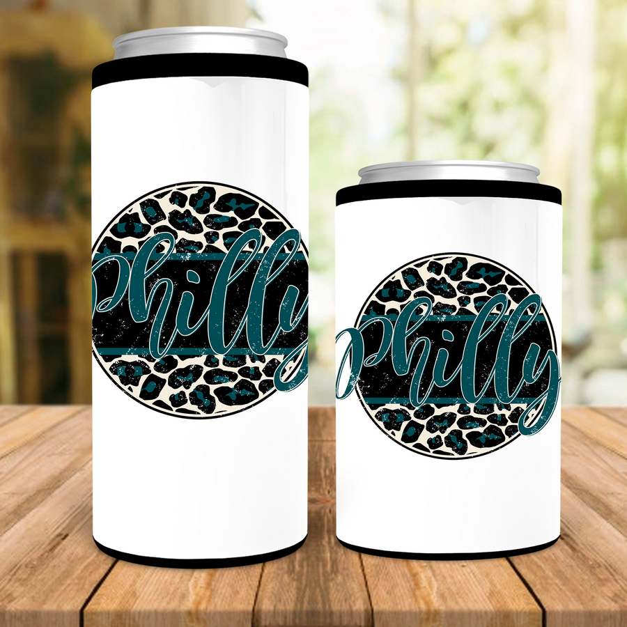 Philly Distressed Leopard Circle Can Cooler