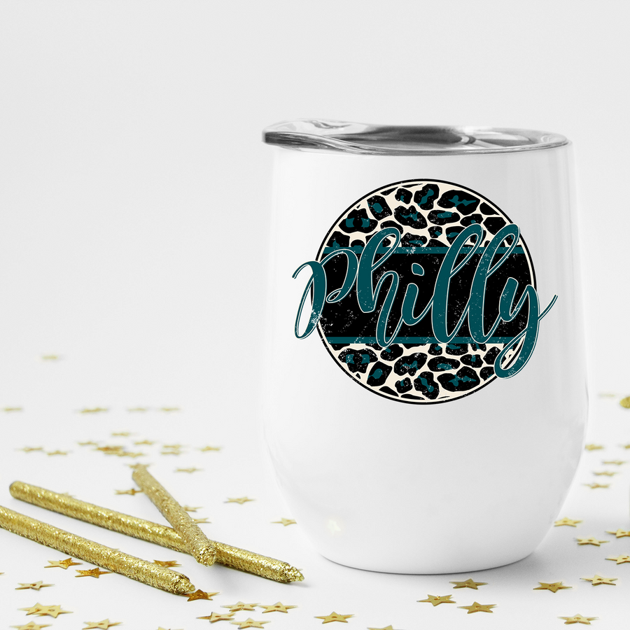 Philly Distressed Leopard Circle Wine Tumbler