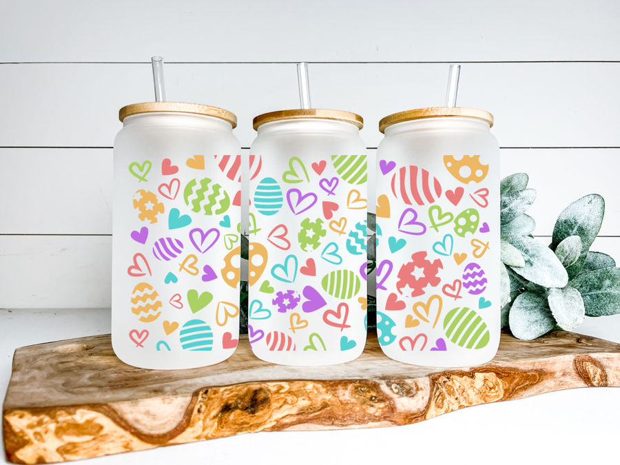 Rainbow Eggs Glass Can Tumbler