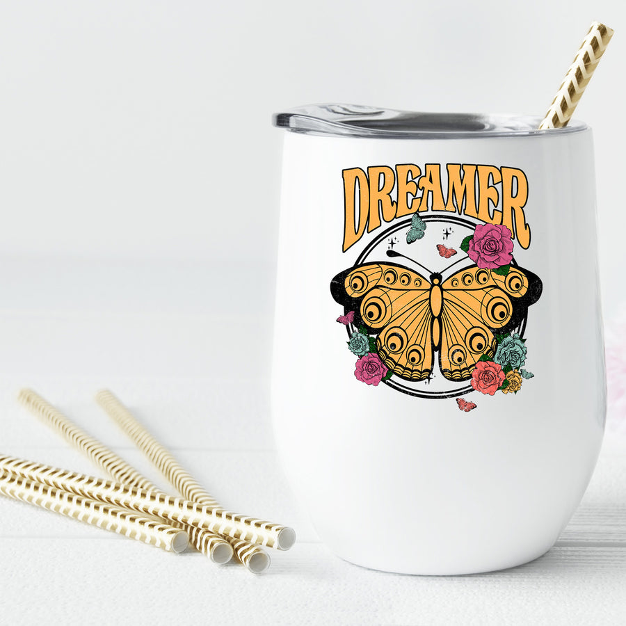 Retro Dreamer Butterfly Wine Tumbler