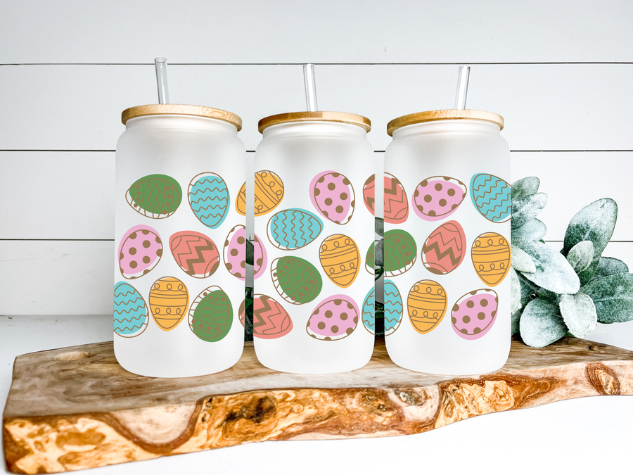 Retro Easter Eggs Glass Can Tumbler
