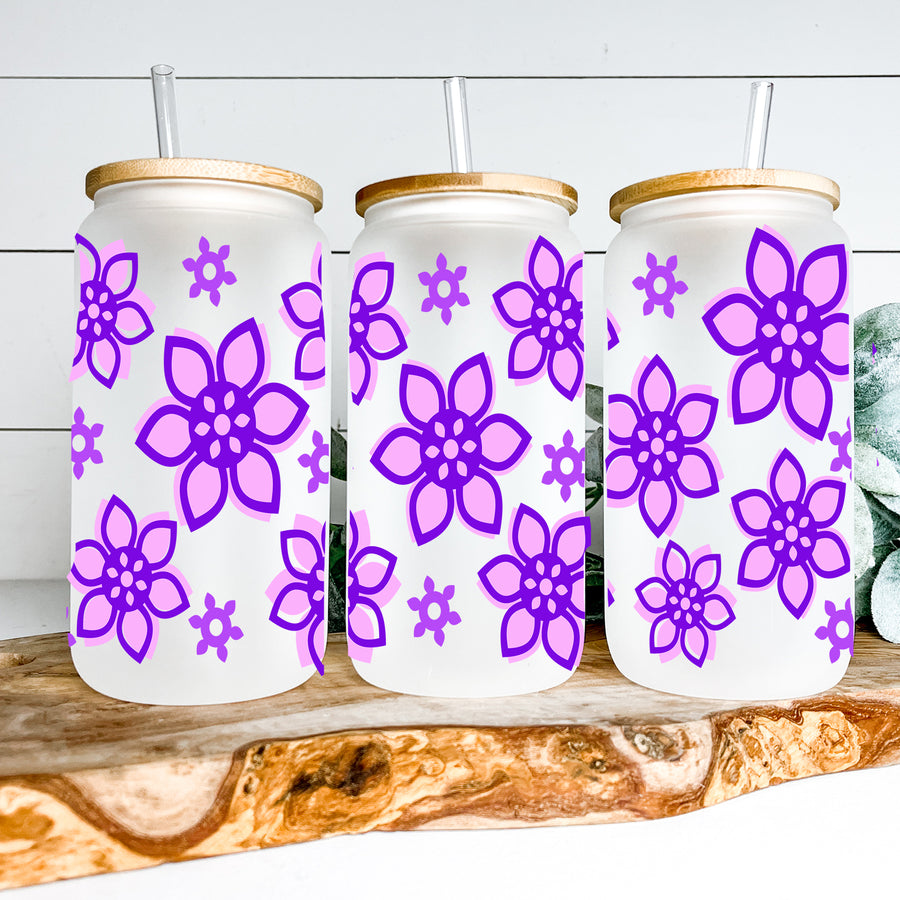 Retro Flower Glass Can Tumbler