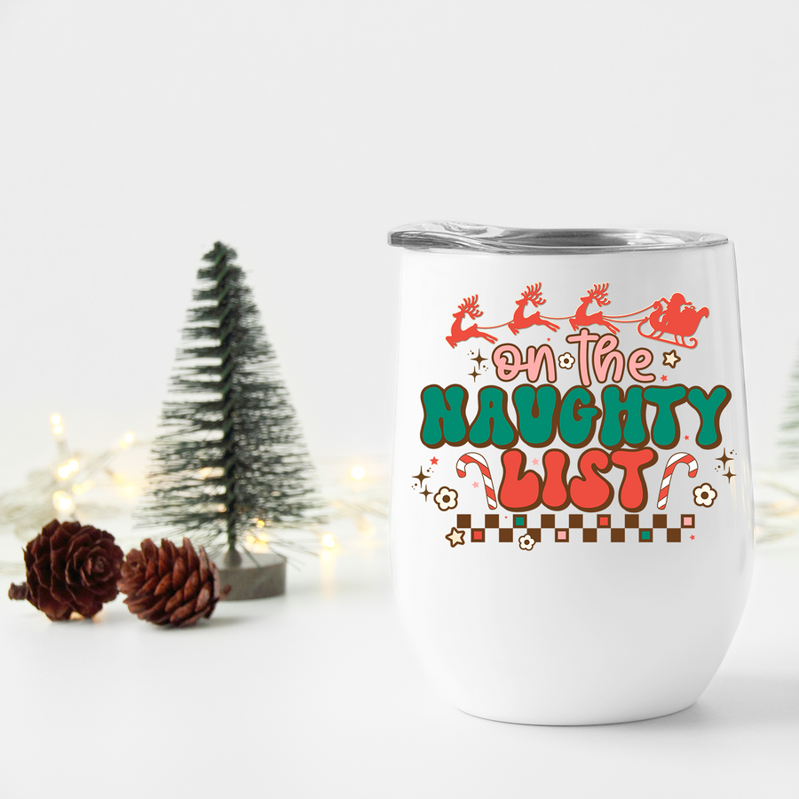 Retro On the Naughty List Wine Tumbler