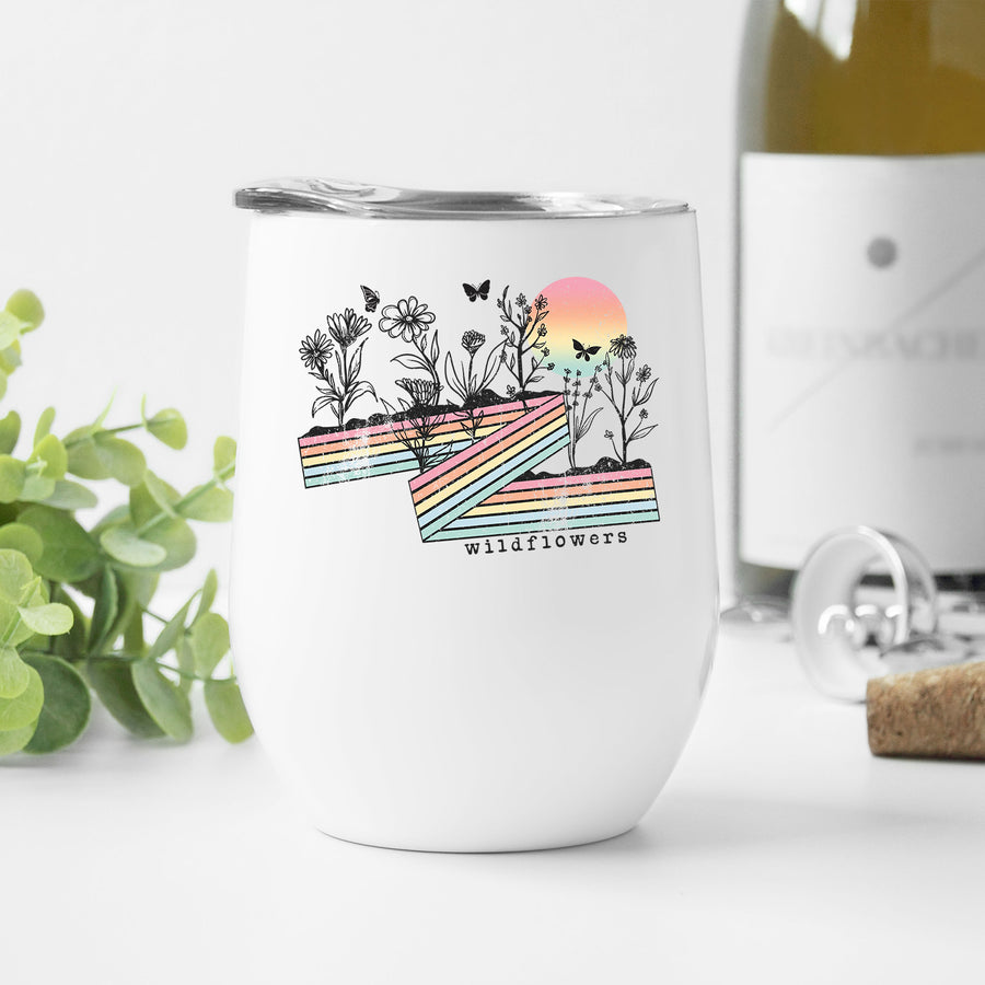 Retro Wildflowers Wine Tumbler