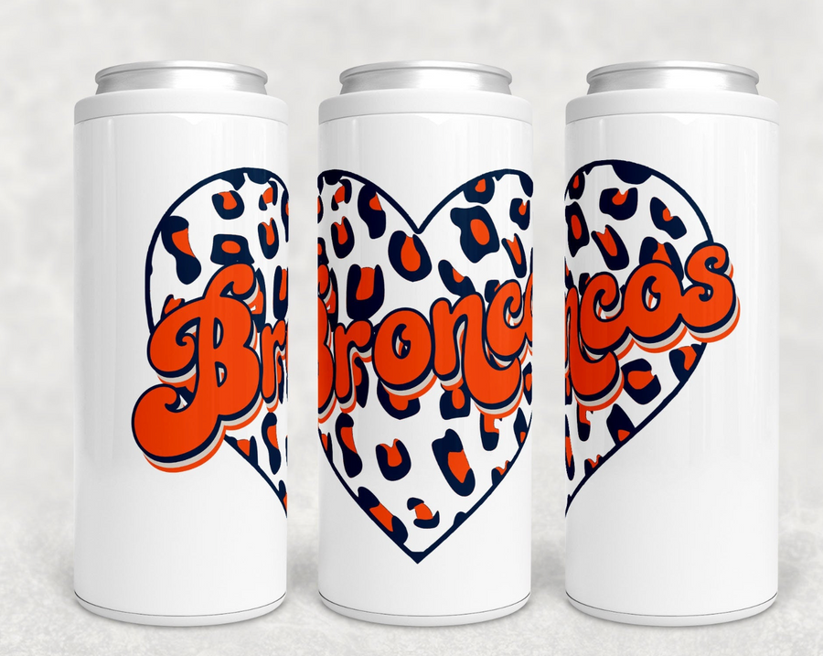 Broncos Leopard Heart Skinny Can Cooler - Denver