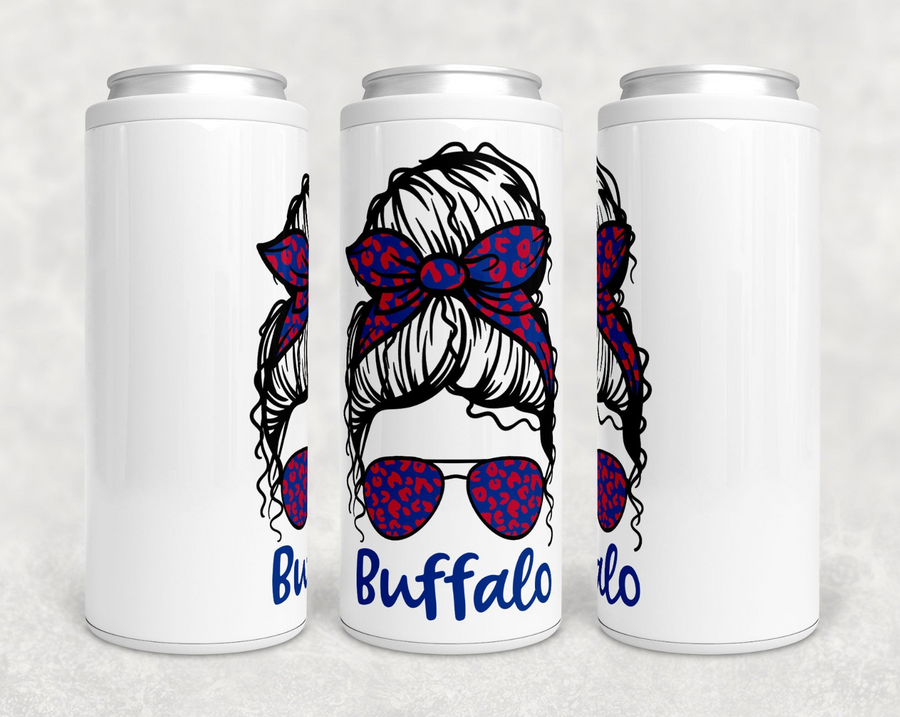 Buffalo Messy Bun Skinny Can Cooler - Leopard