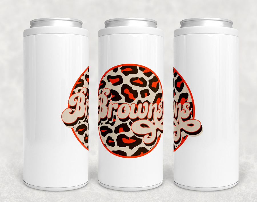 Leopard Cleveland Skinny Can Cooler