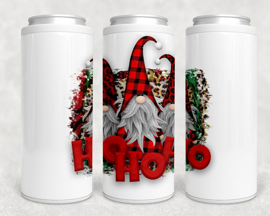Plaid Ho Ho Ho Gnomes Skinny Can Cooler