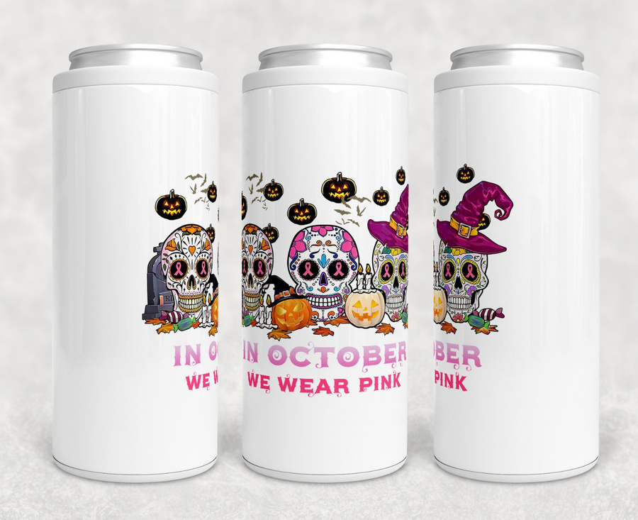 Skull Breast Cancer Skinny Can Cooler