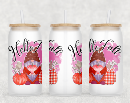 Hello Fall Gnome Glass Can Tumbler