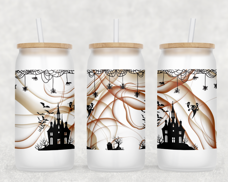 Haunted House Halloween Glass Can Tumbler