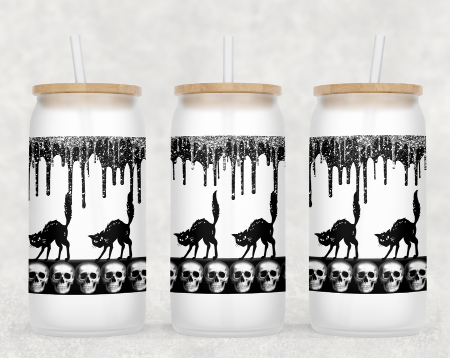 Glitter Halloween Glass Can Tumbler