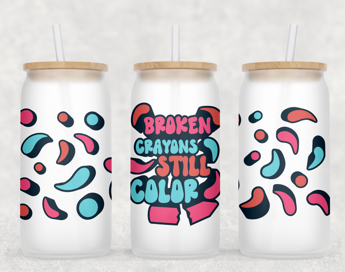 Broken Crayons Glass Can Tumbler