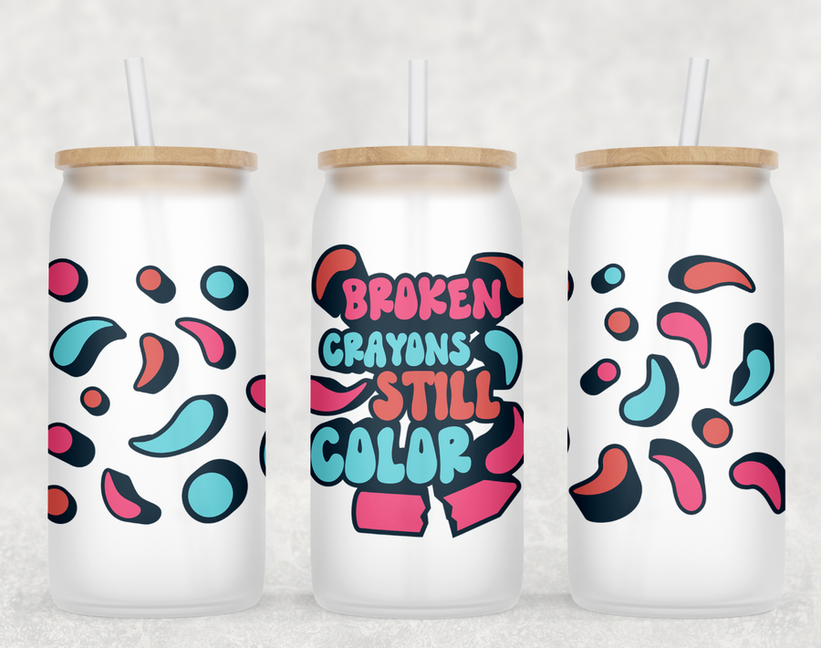 Broken Crayons Glass Can Tumbler