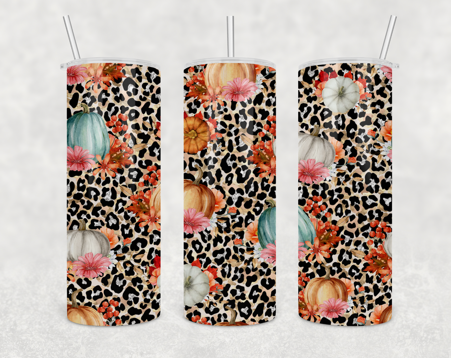 Leopard and Pumpkin Fall 20 oz Skinny Tumbler