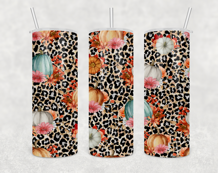 Leopard and Pumpkin Fall 20 oz Skinny Tumbler