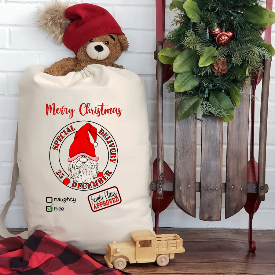 Merry Gnome Christmas Santa Sack