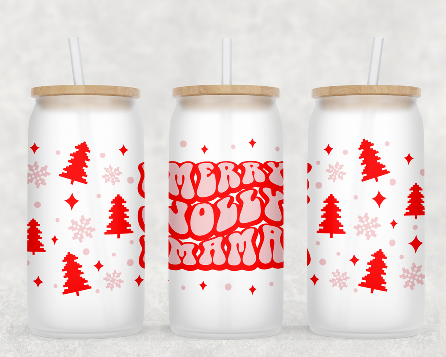 Merry Jolly Mama Glass Can Tumbler