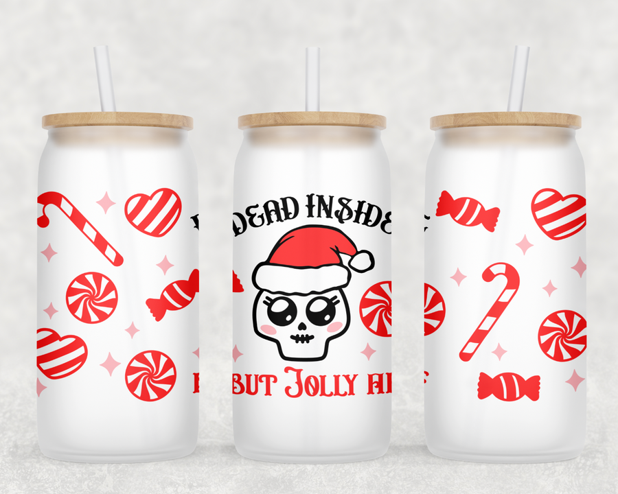 Dead Inside Glass Can Tumbler