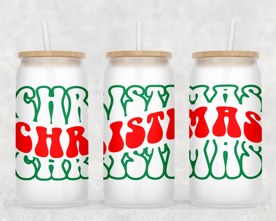 Retro Christmas Glass Can Tumbler
