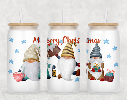 Merry Christmas Gnomes Glass Can Tumbler