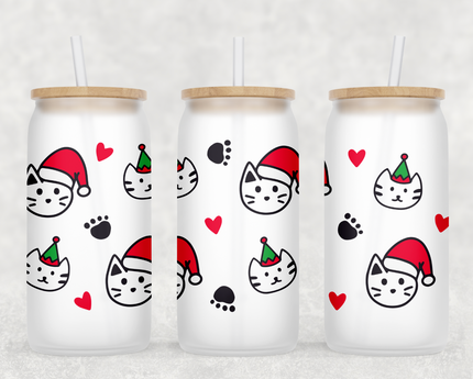 Christmas Cats Glass Can Tumbler