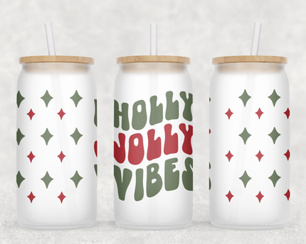 Retro Holly Jolly Vibes Glass Can Tumbler