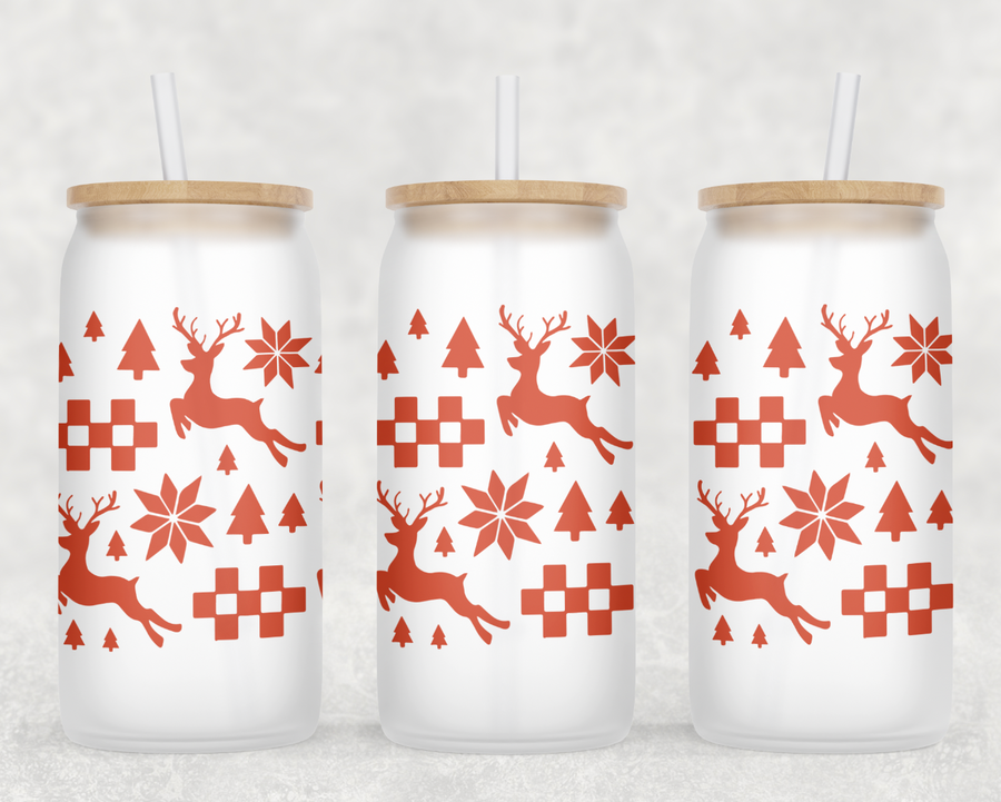 Reindeer Sweater Glass Can Tumbler
