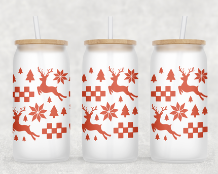 Reindeer Sweater Glass Can Tumbler