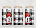 Plaid Christmas Gnomes Glass Can Tumbler