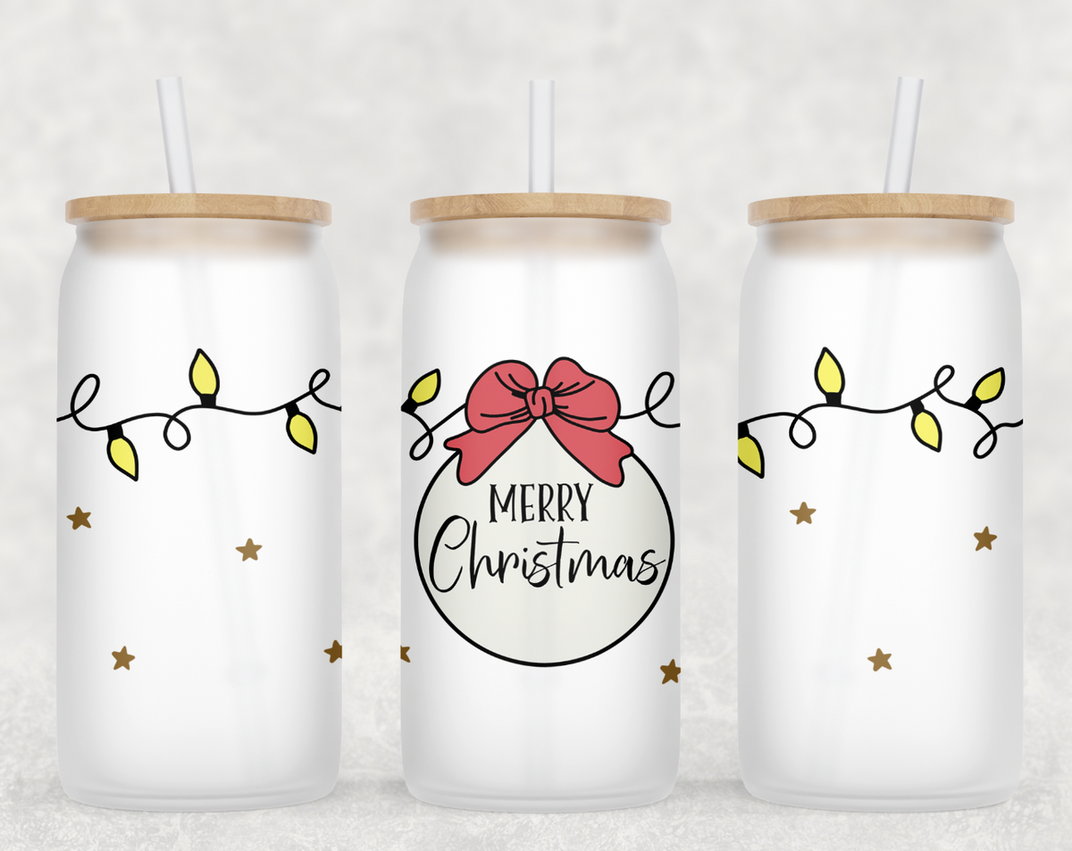 Merry Christmas Ornament Glass Can Tumbler