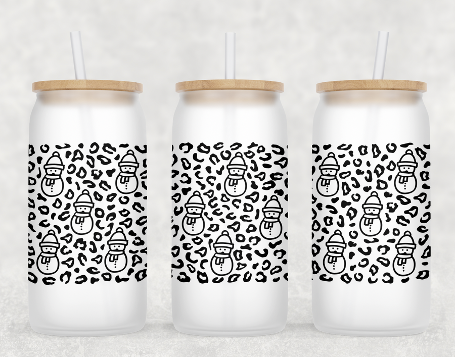 Leopard Snowman Glass Can Tumbler