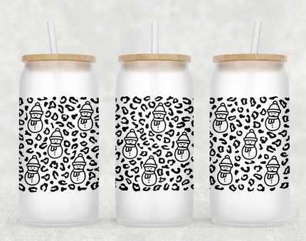 Leopard Snowman Glass Can Tumbler