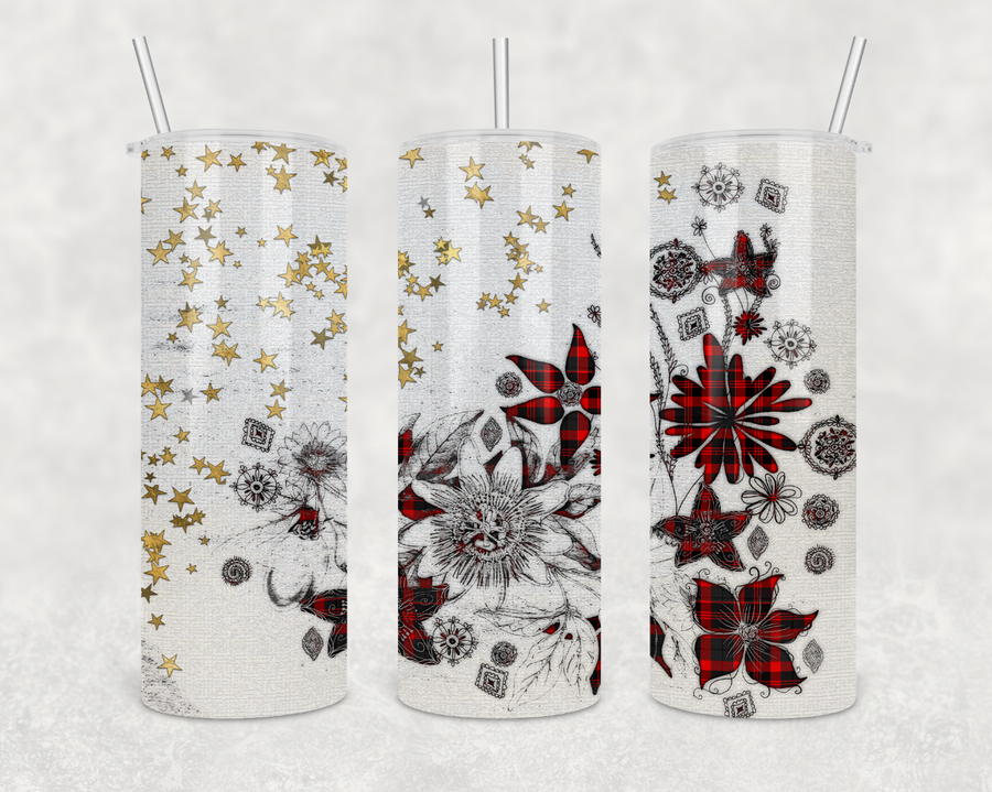 Plaid Flower Christmas 20oz Skinny Tumbler