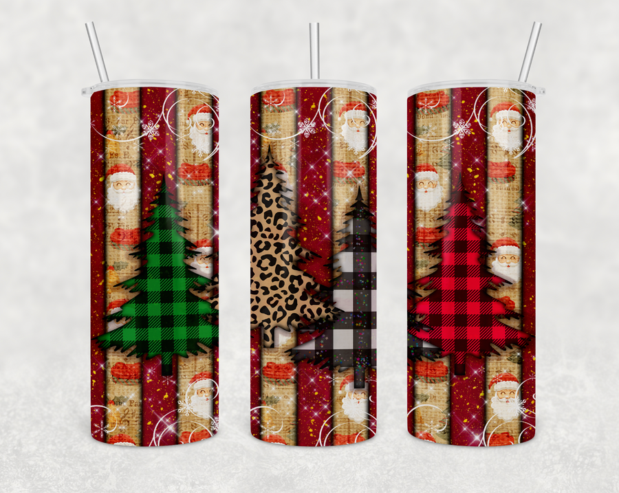 Plaid and Leopard Trees 20oz Skinny Tumbler