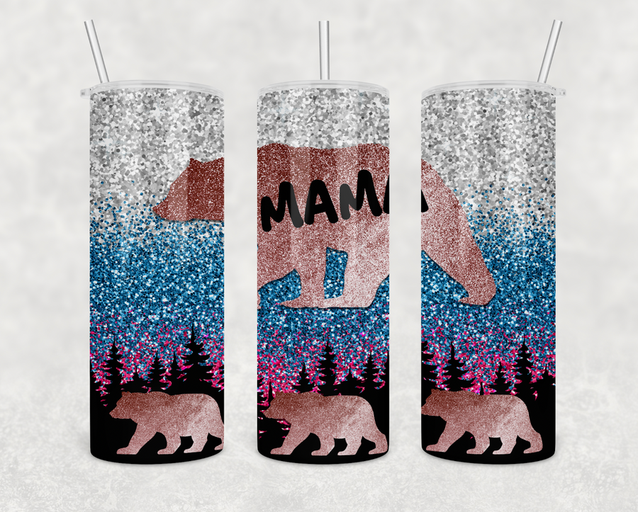 Glitter Mama Bear 20oz Skinny Tumbler