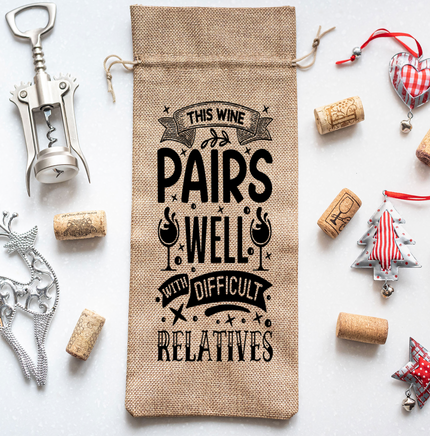 Difficult Relatives Burlap Wine Bag