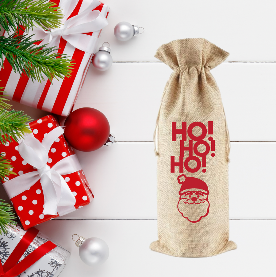 Ho Ho Ho Burlap Wine Bag