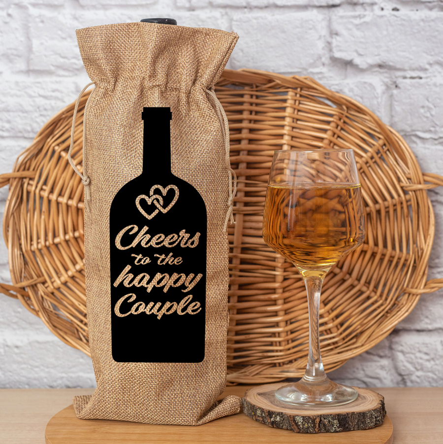 Cheers to The Couple Burlap Wine Bag