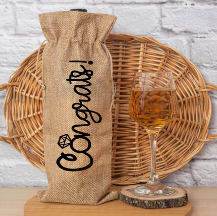 Congrats Burlap Wine Bag