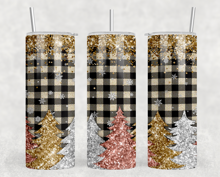 Christmas Plaid and Glitter 20oz Skinny Tumbler