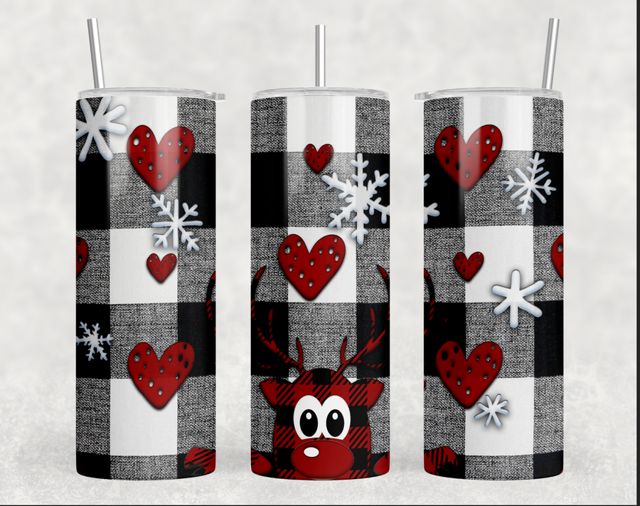 Plaid Deer Christmas 20oz Skinny Tumbler