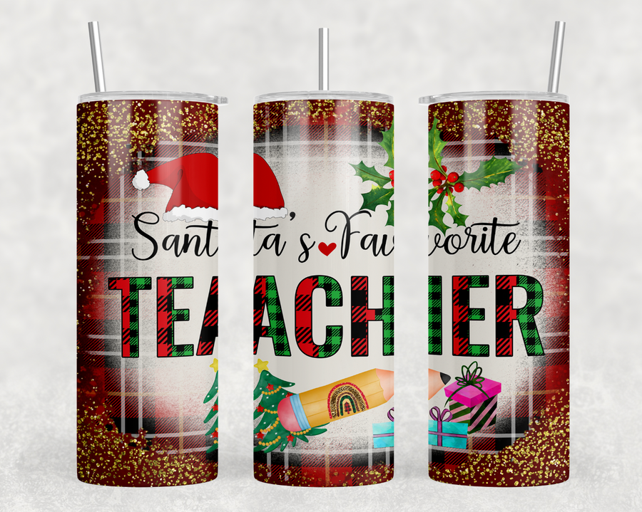 Santa's Favorite Teacher 20oz Skinny Tumbler