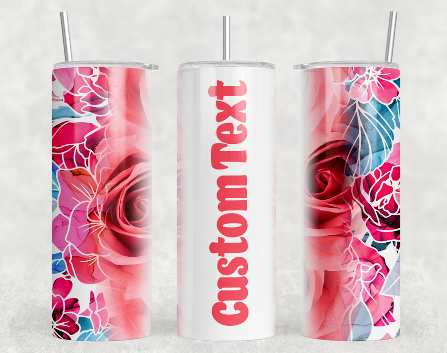 Custom Pink Rose 20oz Skinny Tumbler