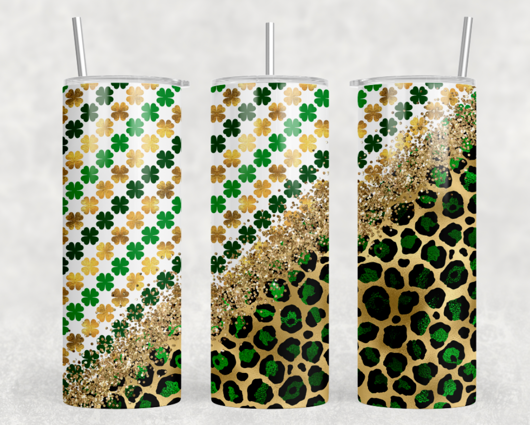 Green Leopard Shamrock 20oz Skinny Tumbler