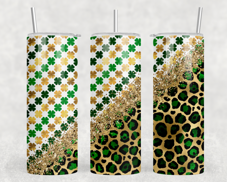 Green Leopard Shamrock 20oz Skinny Tumbler